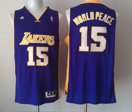  NBA Los Angeles Lakers 15 WORLD PEACE New Revolution 30 Swingman Purple Jersey